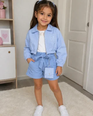 Conjunto azul, chaqueta y short