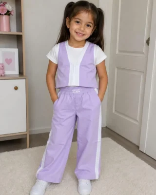 Conjunto lila en drill pantalón, chaleco