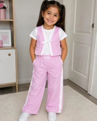 Conjunto rosado en drill pantalón, chaleco