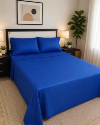 Juego de sábanas en tela fría para cama doble de 120 y 140 cm, color azul rey