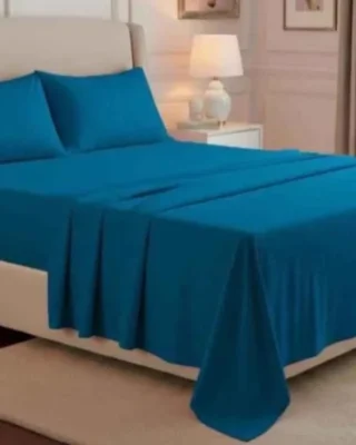 Juego de sábanas en tela fría para cama doble de 120 y 140 cm, color azul turquesa