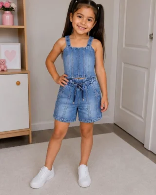 Set jean short azul medio