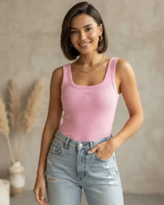 Body en tela rib, rosa