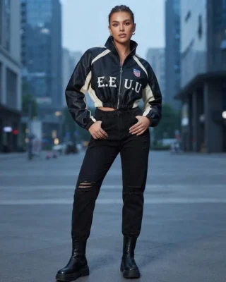 Chaqueta motera para mujer en cuerina, E.E U.U