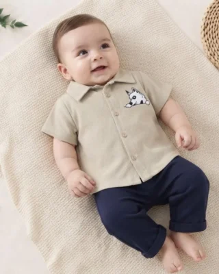 Conjunto camisa bebe niño, azul/beige