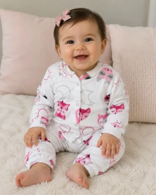 Pijama bebe niña, blanca/ fucsia