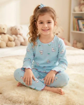 Pijama en algodón. azul estampado